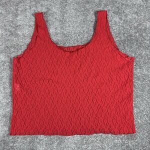 Vintage Jonden Crop Top Women's XL Red Floral Lace Stretch Sheer